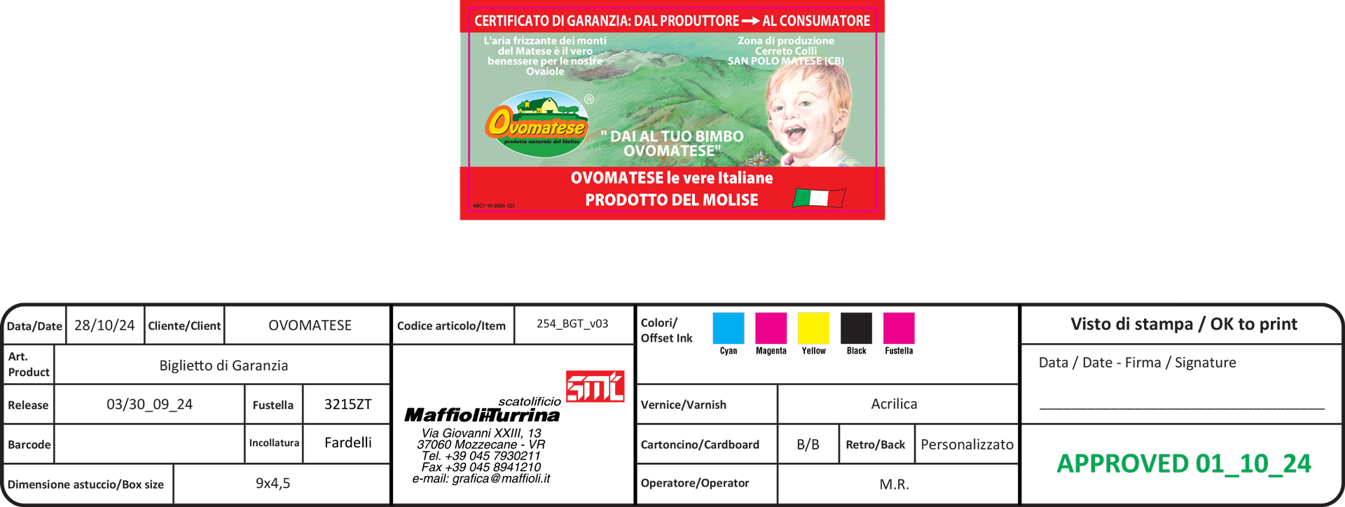 Certificato di garanzia Ovomatese