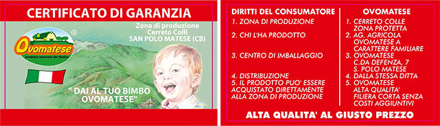 Certificato di garanzia Ovomatese